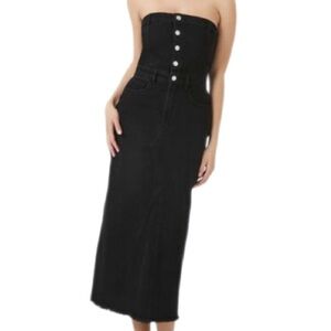 Forever Twenty One Button Front Denim Tube Dress Black Small